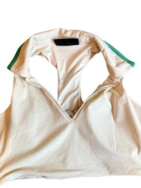 Cream Racerback Swim Top with Green Accent